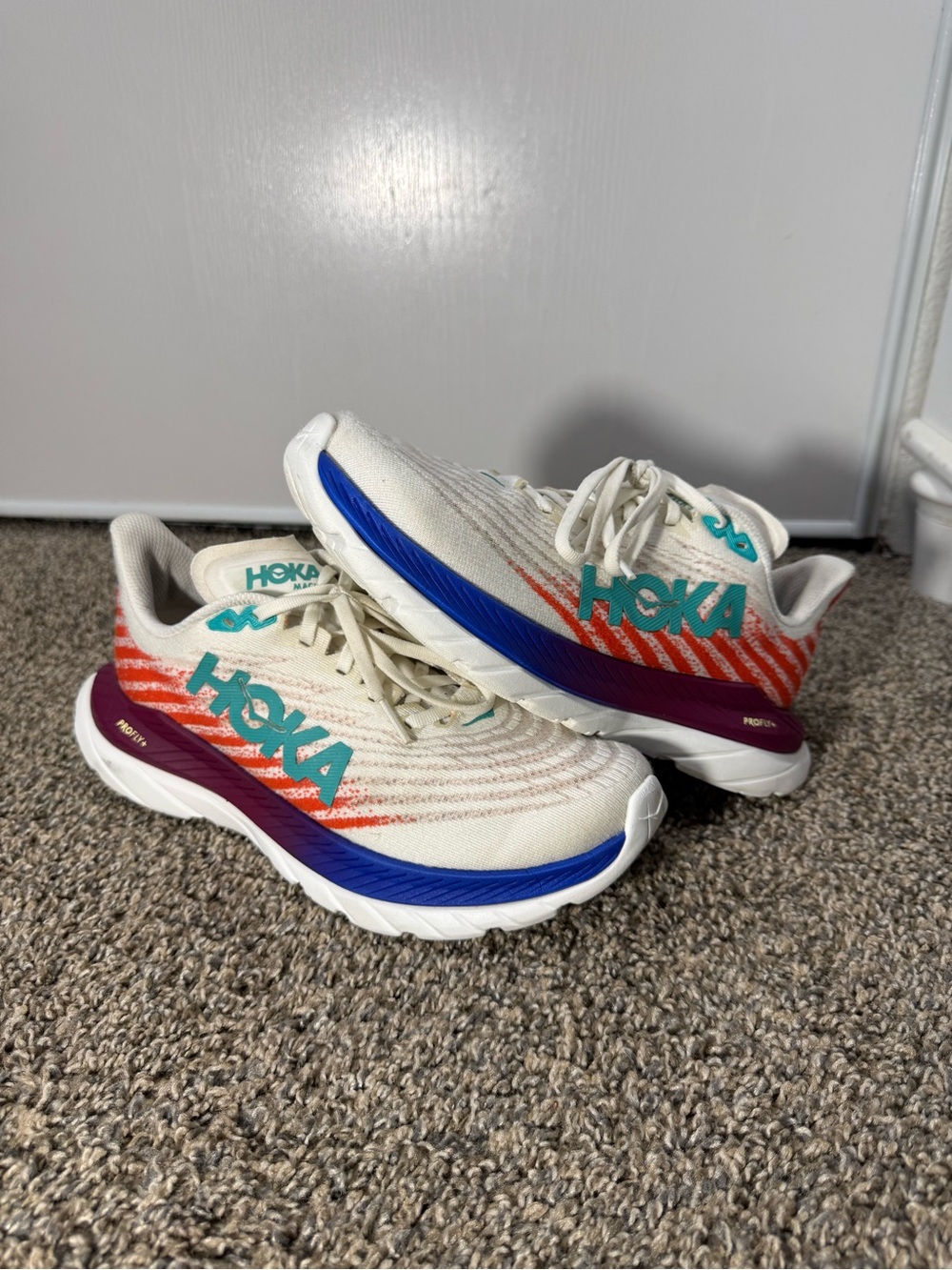 Hoka One One Women's Cream Teal Orange Purple Athletic Shoes